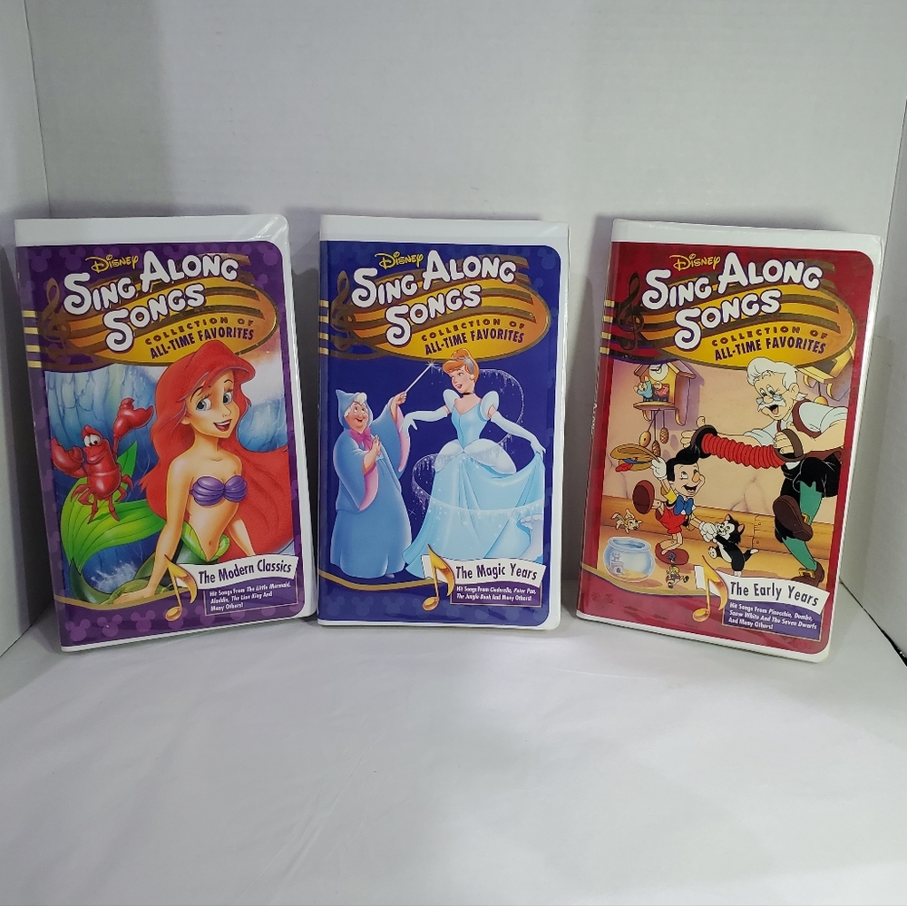 Disney Sing Along Songs VHS Set of 3 Kids Read Along on Screen
